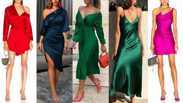 Vestidos satinados y moda elegante femenina