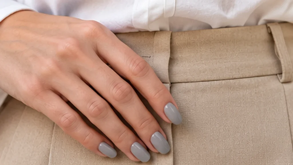 uñas grises con prendas beige