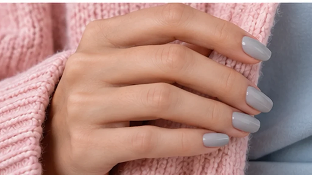 uñas grises con prendas rosadas